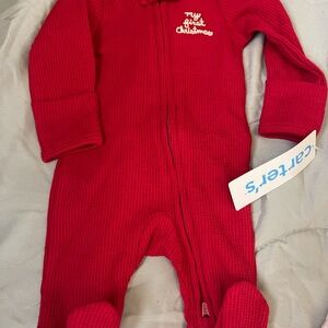 Carter's Red 'My First Christmas' Ribbed Footed One-Piece